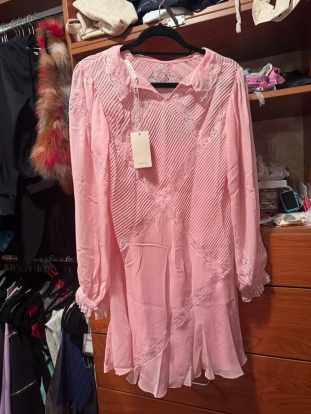 Doen Louisette Silk Dress Pink Hydrangea NWT 1940s Vintage Style Sz M